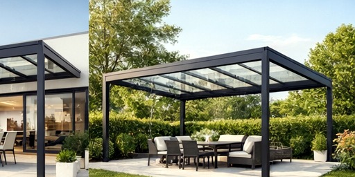 Luxury glass pergola with modern steel frame - image 1